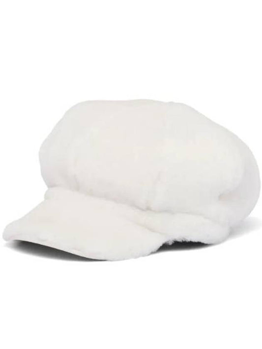 Shearling Newsboy Cap White - PRADA - BALAAN 1