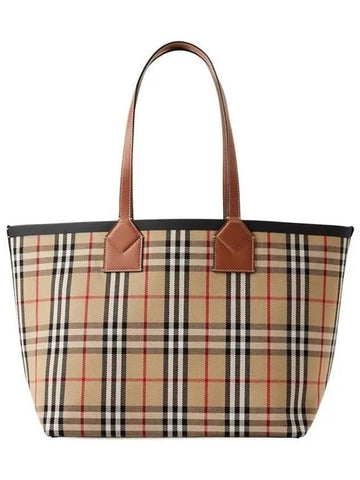 London Check Medium Cotton Tote Bag Archives Beige - BURBERRY - BALAAN 1