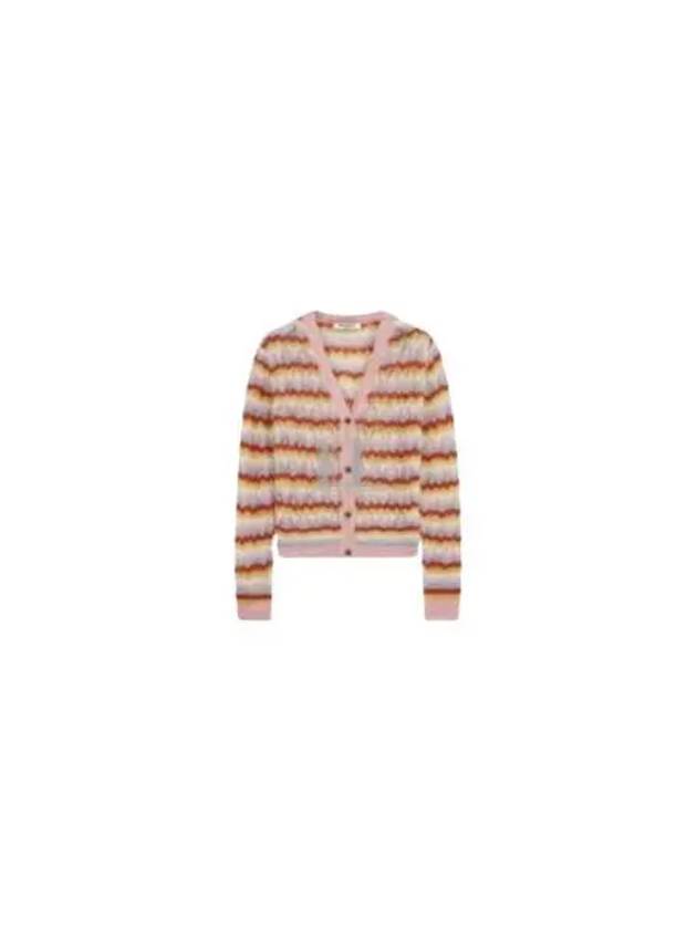 Striped Alpaca Lace V-Neck Cardigan Pasture Rose Wild Strawberry - MAISON KITSUNE - BALAAN 2