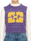 Logo Graphic Cropped Wool Vest Purple - GANNI - BALAAN 2