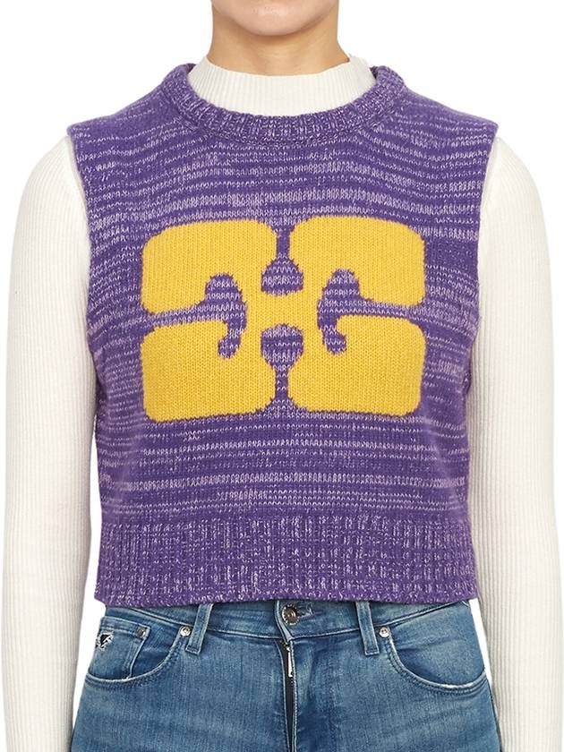 Logo Graphic Cropped Wool Vest Purple - GANNI - BALAAN 2