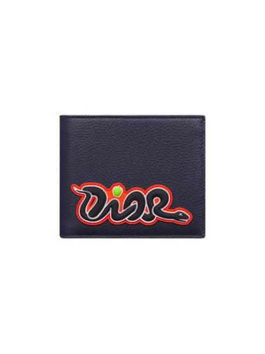 Kaws Grained Calfskin Bifold Half Wallet Navy Blue - DIOR - BALAAN 1