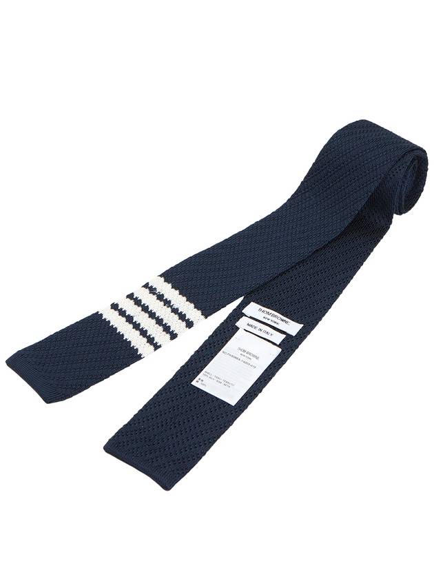 Women's Silk Twill Stitch 4 Bar Tie Scarf Navy - THOM BROWNE - BALAAN 5