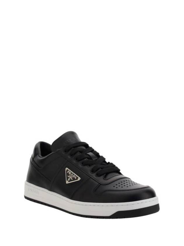 Downtown Triagle Logo Leather Low Top Sneakers Black - PRADA - BALAAN 3