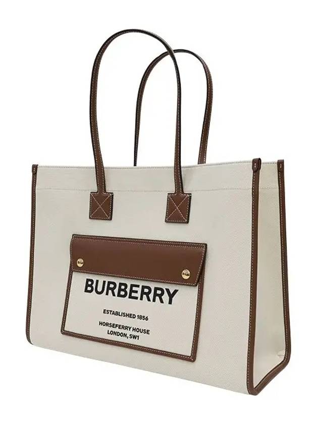 Medium Two-Tone Canvas and Leather Freya Tote Bag Natural Tan - BURBERRY - BALAAN 4