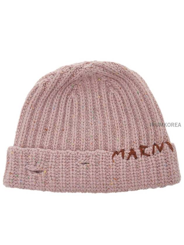 Embroidered Logo Rib Beanie Pink - MARNI - BALAAN 2