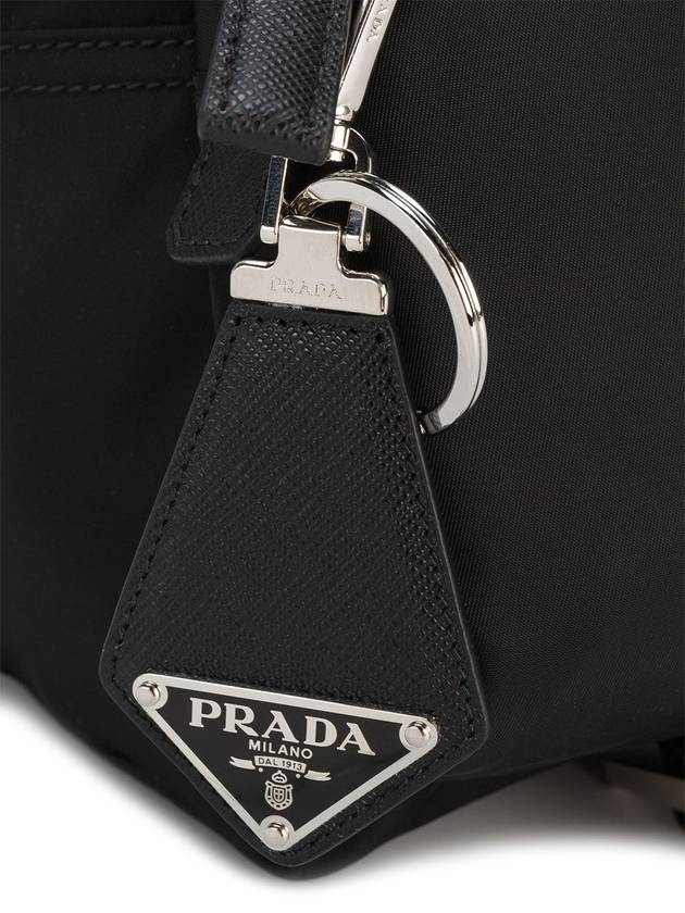 Saffiano Triangle Logo Leather Key Holder Black - PRADA - BALAAN 3