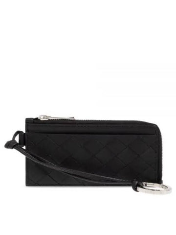 Intrecciato L Zipper Leather Card Wallet Black - BOTTEGA VENETA - BALAAN 1