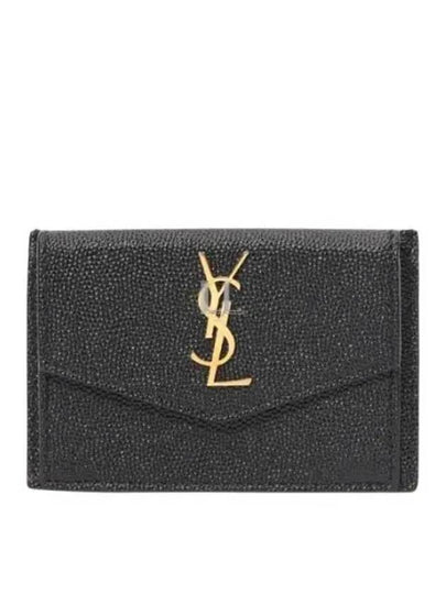 Uptown Grain De Poudre Embossed Leather Flap Card Case Black - SAINT LAURENT - BALAAN 2