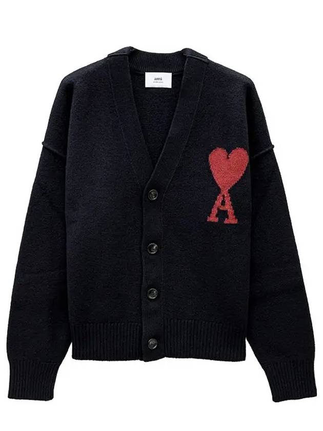 Heart Logo V Neck Wool Cardigan Black - AMI - BALAAN 2