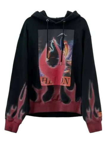 Heron Preston Times Flame Hooded Black T Shirt Hoodie - HERON PRESTON - BALAAN 1