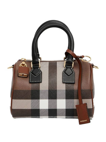 Tartan Check Leather Bowling Mini Bag Brown - BURBERRY - BALAAN 1