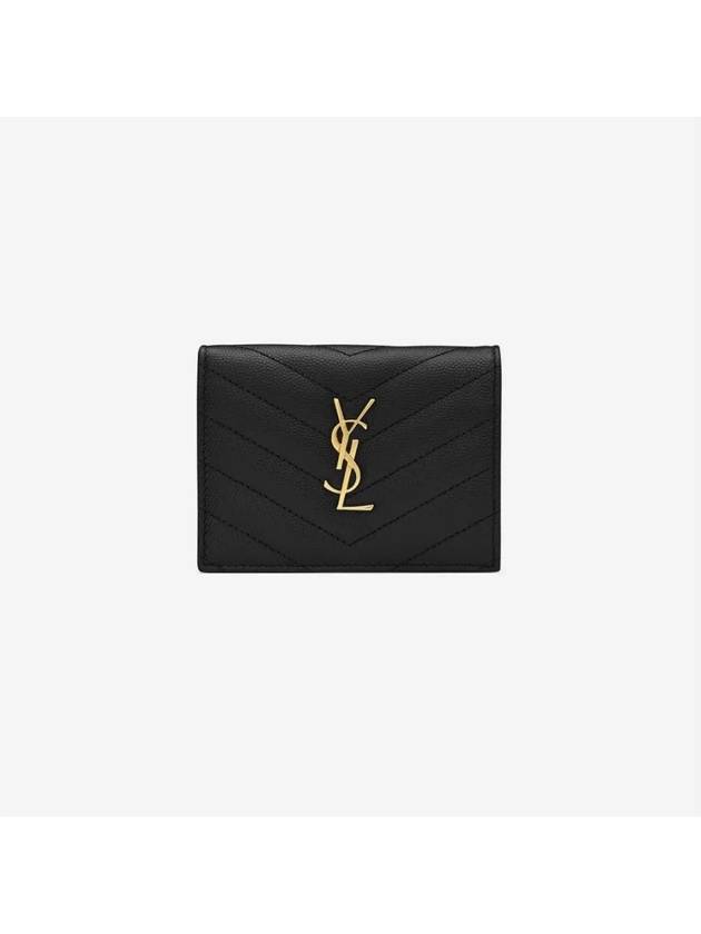 Women's Monogram Gold Logo Card Wallet Black - SAINT LAURENT - BALAAN 6