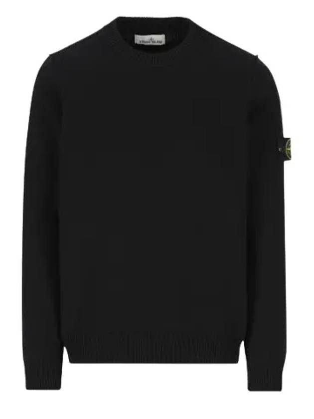 Logo Patch Lambswool Crewneck Knit Top Black - STONE ISLAND - BALAAN 2