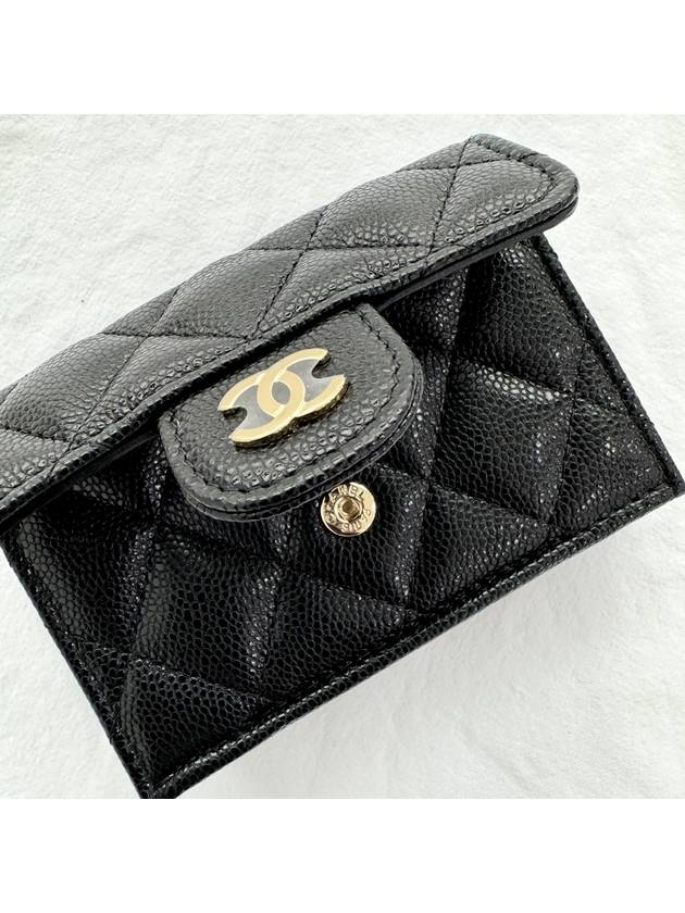 Classic Small Flap Wallet Grained Shiny Calfskin Gold Black - CHANEL - BALAAN 4