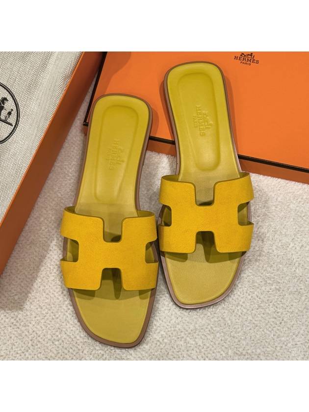 Women s Oran Sandals Calfskin Suede Yellow - HERMES - BALAAN 5