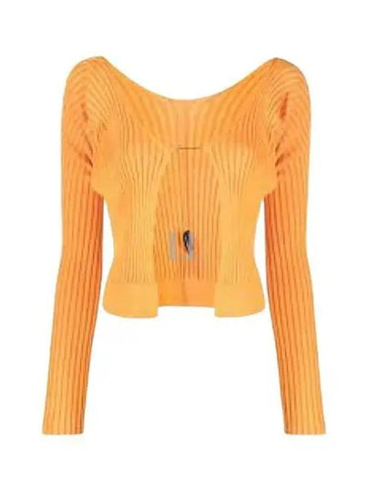 La Maille Pralu Longue Micro Charm Logo Cardigan Light Orange - JACQUEMUS - BALAAN 2