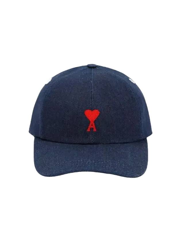 Small Heart Embroidered Logo Cotton Ball Cap Navy - AMI - BALAAN 1