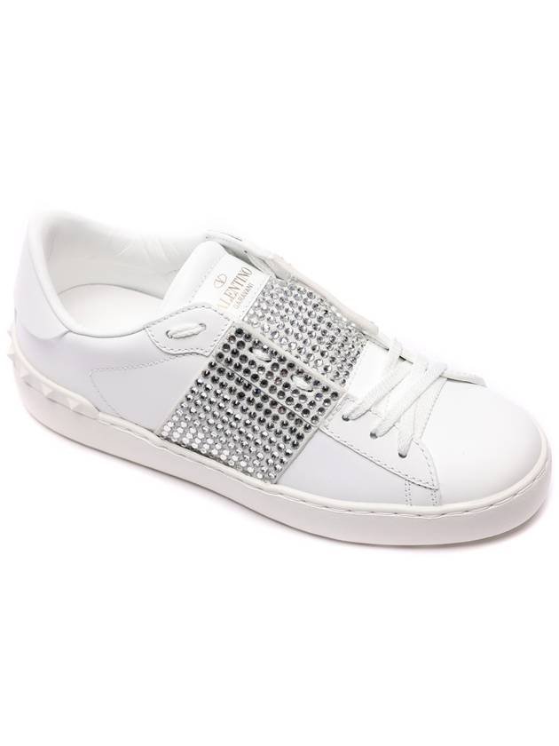 Crystal Low-Top Sneakers White Silver - VALENTINO - BALAAN 4