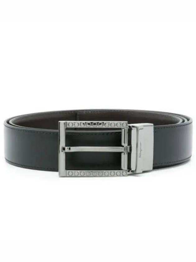 Men's Reversible Adjustable Leather Belt Black - SALVATORE FERRAGAMO - BALAAN 2