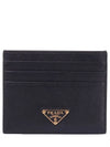 Saffiano Leather Triangle Logo Card Wallet Black Gold - PRADA - BALAAN 2