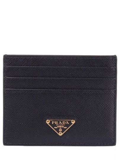 Saffiano Leather Triangle Logo Card Wallet Black Gold - PRADA - BALAAN 2