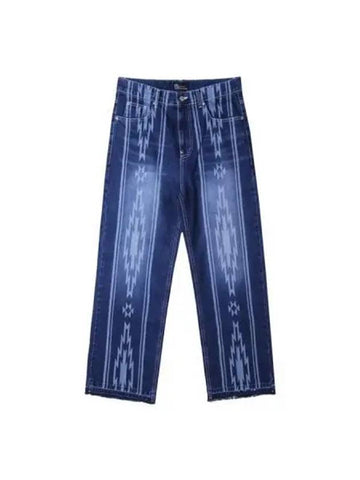 Navajo pattern cut off denim pants indigo - KND - BALAAN 1