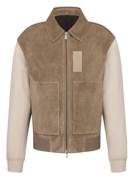 Men's Varsity Calfskin Bomber Jacket Beige - DIOR - BALAAN 1