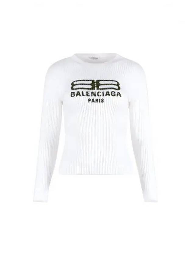 BB Logo Crew Neck Knit Top White - BALENCIAGA - BALAAN 2