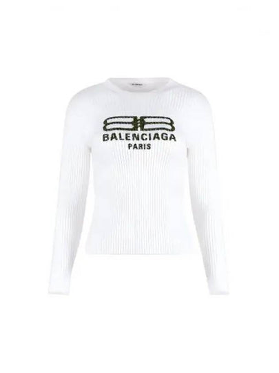 BB Logo Crew Neck Knit Top White - BALENCIAGA - BALAAN 2