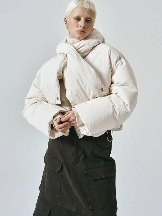 Hooded Muffler Cropped Puffer Padding Off-White - NOIRER FOR WOMEN - BALAAN 2