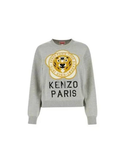 Women's Tiger Academy Wool Knit Top Pale Grey - KENZO - BALAAN 2