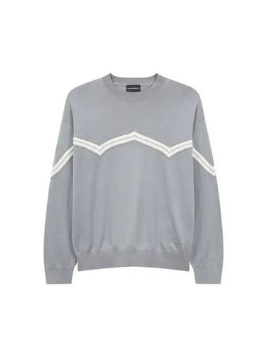 Men s Line Patch Wool Crew Neck Knit Gray - EMPORIO ARMANI - BALAAN 1