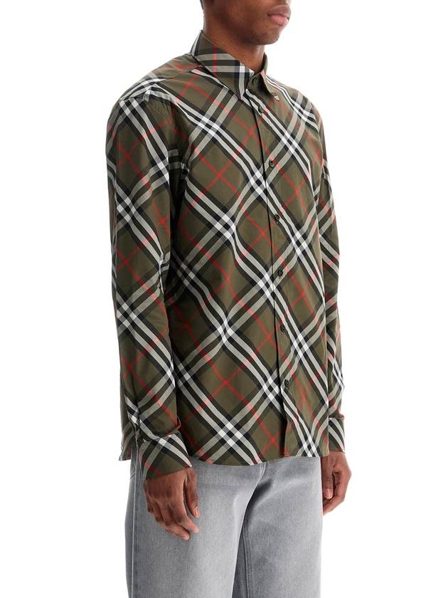 Check Cotton Long Sleeve Shirt Green - BURBERRY - BALAAN 3