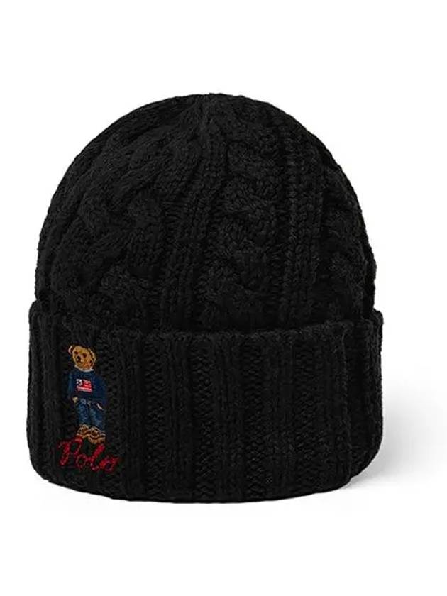 Polo Bear Cable Knit Beanie Black - POLO RALPH LAUREN - BALAAN 4