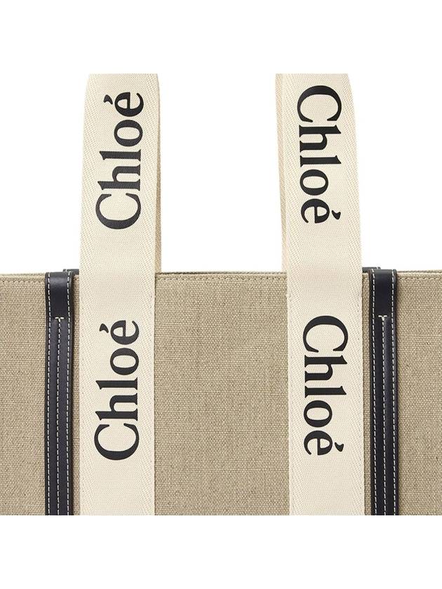 Woody Canvas Medium Tote Bag White Navy - CHLOE - BALAAN 3