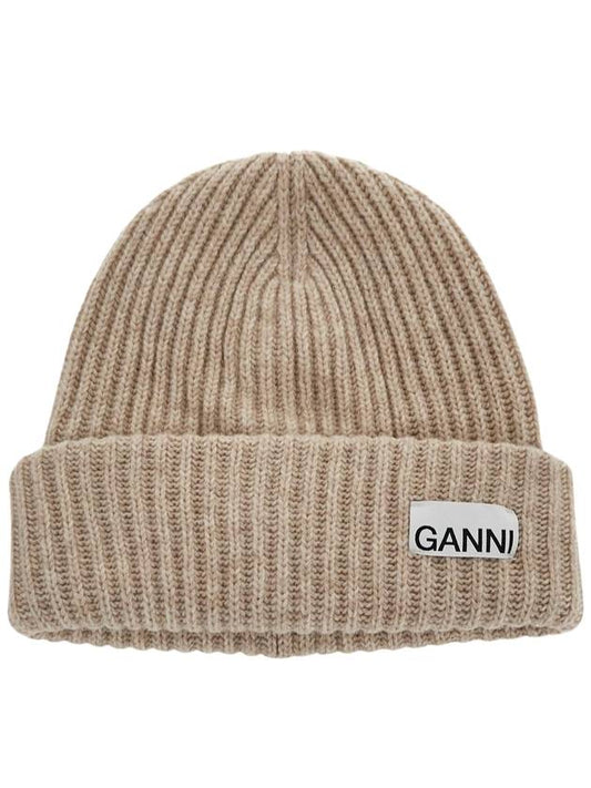 Logo Patch Knit Beanie Sand - GANNI - BALAAN 2