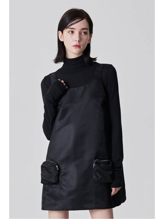 Zipper Pocket Nylon Sleeveless Short Dress Black - DIAIRE - BALAAN 1