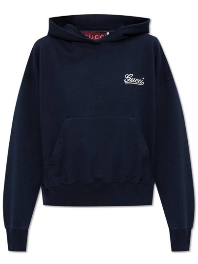 Embroidered Cotton Hoodie Blue Navy - GUCCI - BALAAN 2