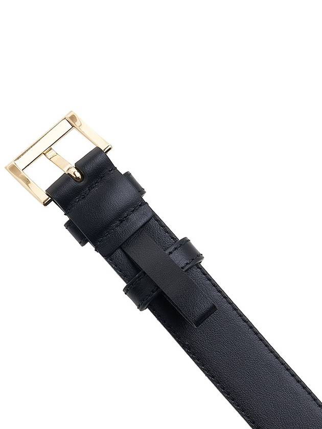 Women's Gold Triangle Logo Leather Belt Black - PRADA - BALAAN 8