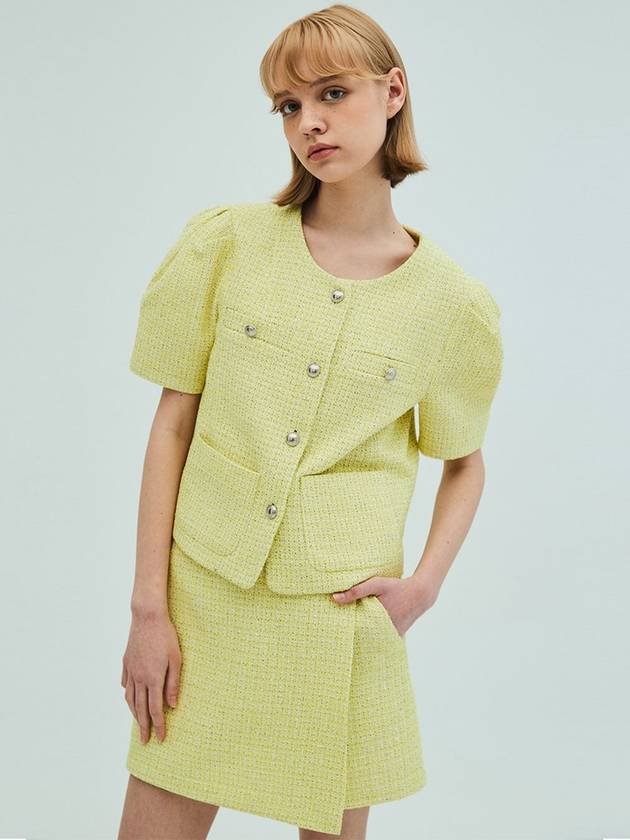 Puff Sleeve Tweed JacketWrap Short Pants setYellow - OPENING SUNSHINE - BALAAN 2