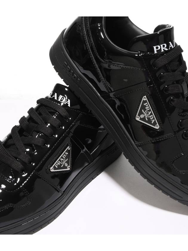 Men's Downtown Triangle Logo Leather Low Top Sneakers Black - PRADA - BALAAN 10