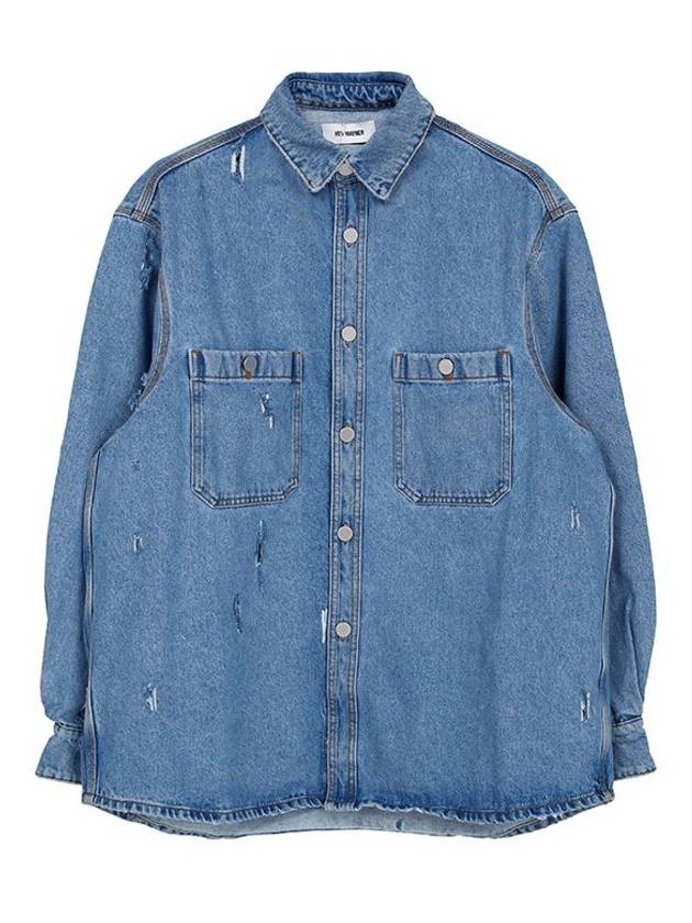 Distressed Effect Denim Long Sleeve Shirt Blue - HED MAYNER - BALAAN 2