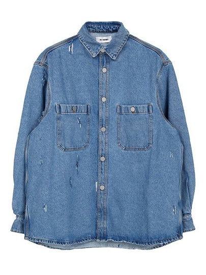 Distressed effect denim long sleeve shirt blue - HED MAYNER - BALAAN 2