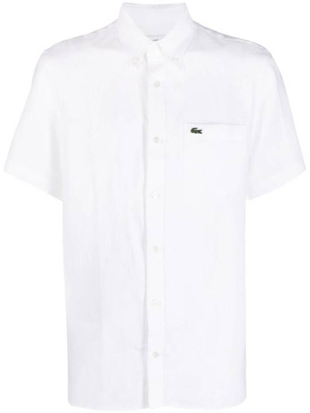 Men's Logo Patch Cotton Short Sleeve Shirt White - LACOSTE - BALAAN 1