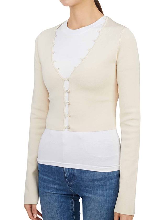 button front V-neck knit cardigan beige - NANUSHKA - BALAAN 3