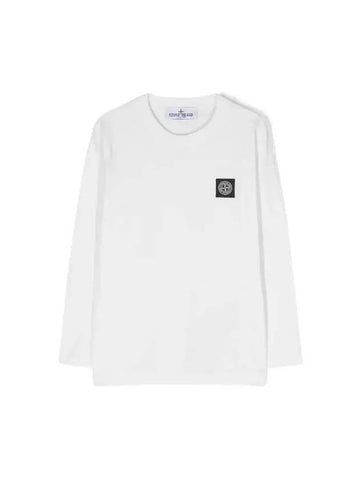 Kids Garment Dyed Cotton Jersey Long Sleeve T-Shirt White - STONE ISLAND - BALAAN 1