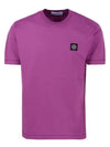 Logo Patch Cotton Short Sleeve T-Shirt Magenta - STONE ISLAND - BALAAN 2