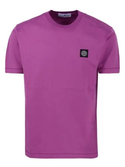 Logo Patch Cotton Short Sleeve T-Shirt Magenta - STONE ISLAND - BALAAN 2