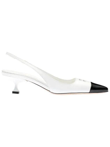 Logo Patent Leather Slingback Heels White Black - MIU MIU - BALAAN 1